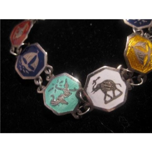 Art Deco era, RARE, Siam sterling & multicolored enamel, niello, link bracelet - Picture 2 of 10